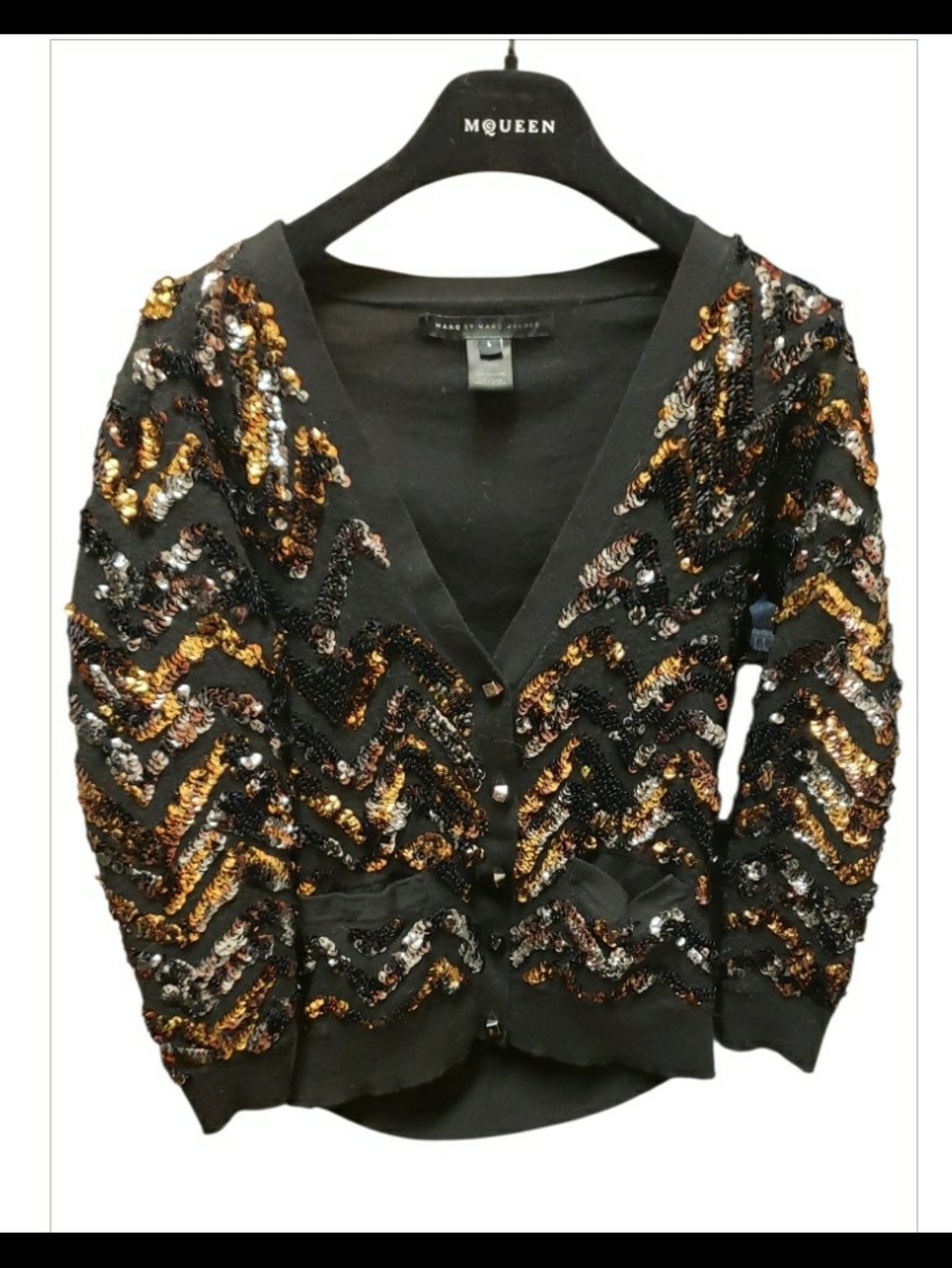 Black Sequin-Embellished V-Neck Cardigan Sweater - Marc by Marc Jacobs